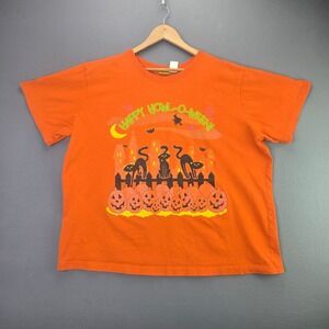 Spider Halloween T-Shirt Happy Howl-O-Ween Cats Pumpkins 3XL Orange Glitter Y2K